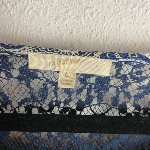 Mystree Size Large Blouse Top Paisley Reto Hippie Fairy Lace Blue Long Sleeve - Picture 2 of 7